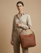 Women’s Tan Woven Leather Shoulder Bag – Premium Handcrafted Style