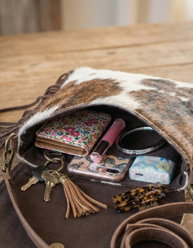 Women’s Cowhide Leather Crossbody Bag with Fringe Detailing Main Image