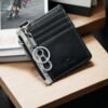 Black leather keychain card holder with multiple card slots.