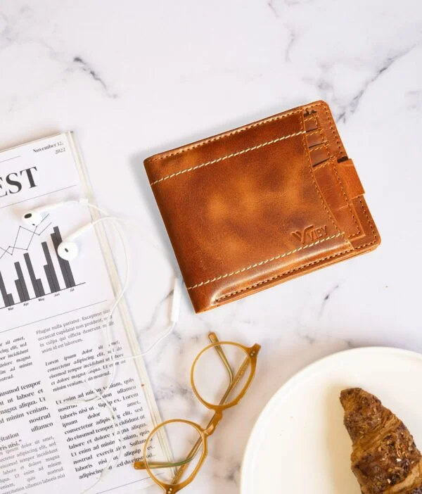 Genuine leather wallet and matching accessories.